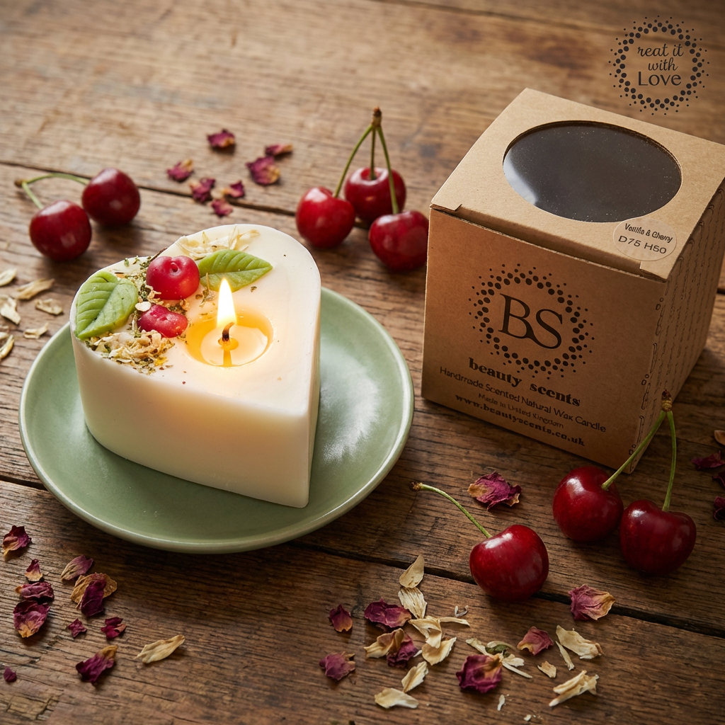 Vela Corazón Pequeña Con Cerezas, caja de 6