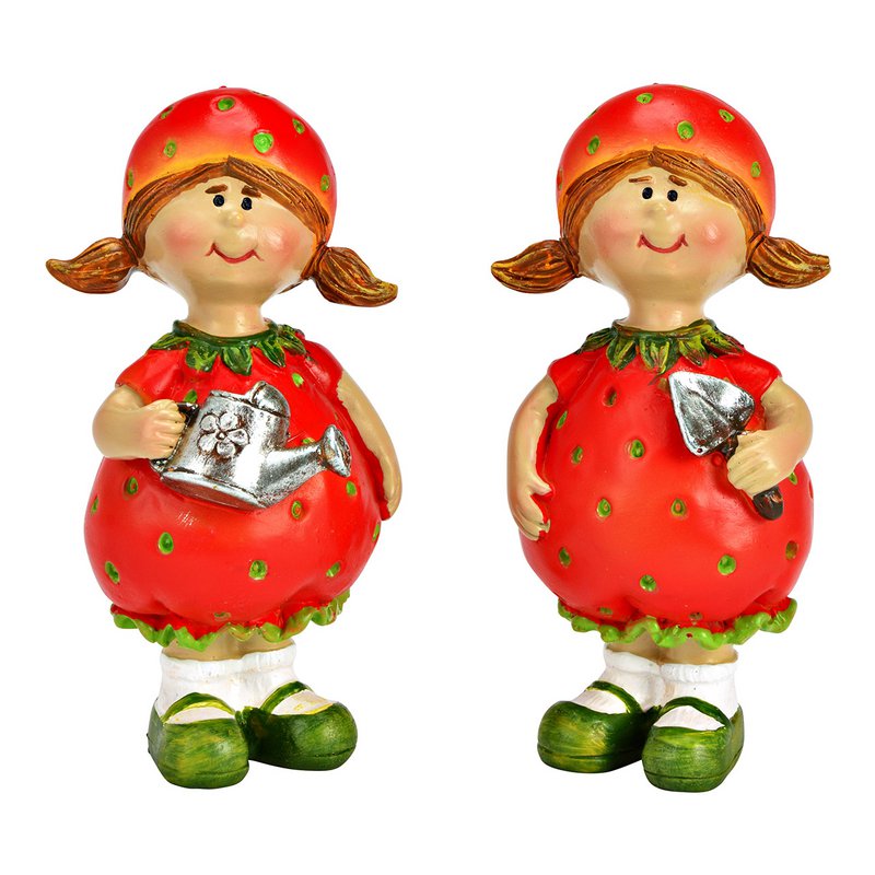 Figure strawberry girl made of poly, 2-fold, red/green (W/H/D) 5x9x4cm