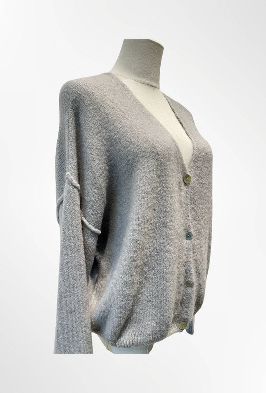 Dame cardigan - Premium kvalitet - Blød strik dyb V-hals med knapper - ALPACA/ULD - 23050