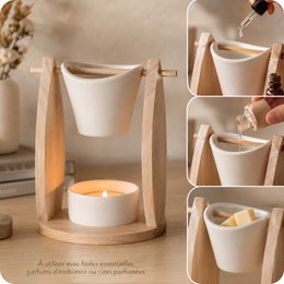 Quemador de perfume Serie Naturea - Velo - Ceras fundentes y perfumadas - Vela de bambú y cerámica - Fragancia para el hogar - Idea de regalo