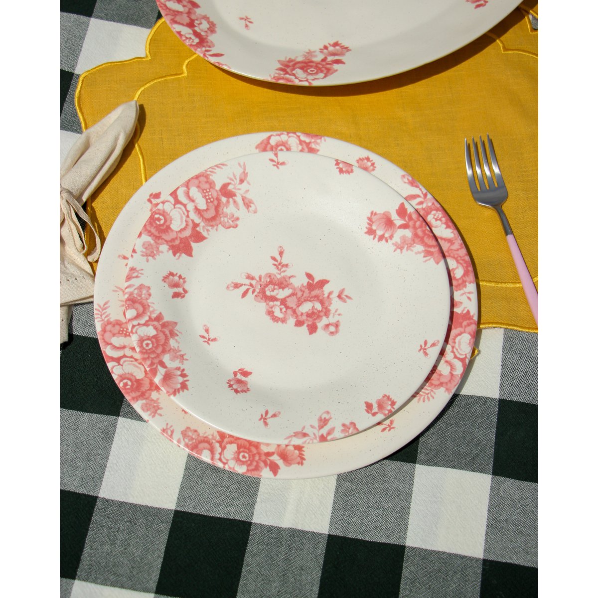 Plaque de dessert fleurs vintage rose