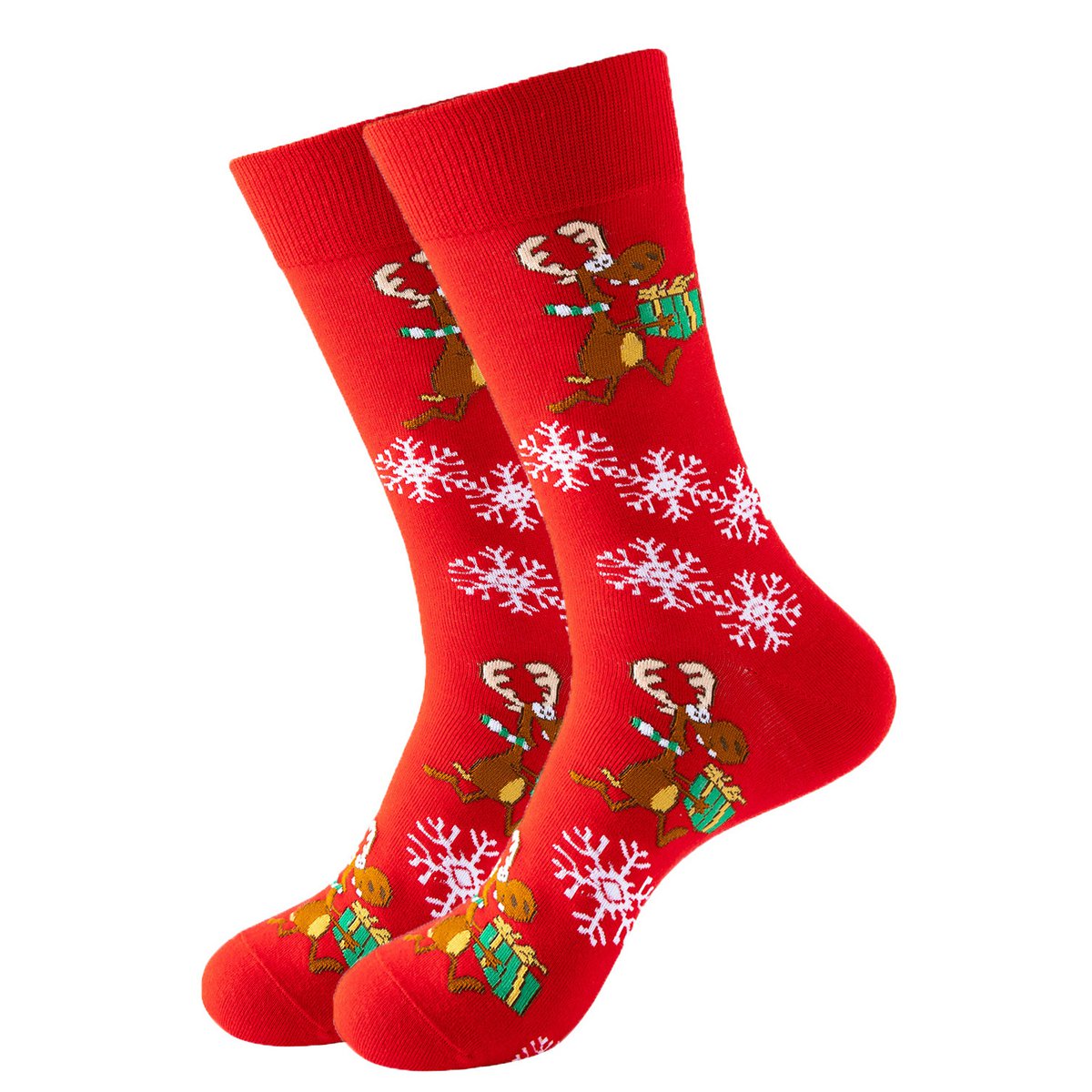 Socks - Red with very happy reindeer