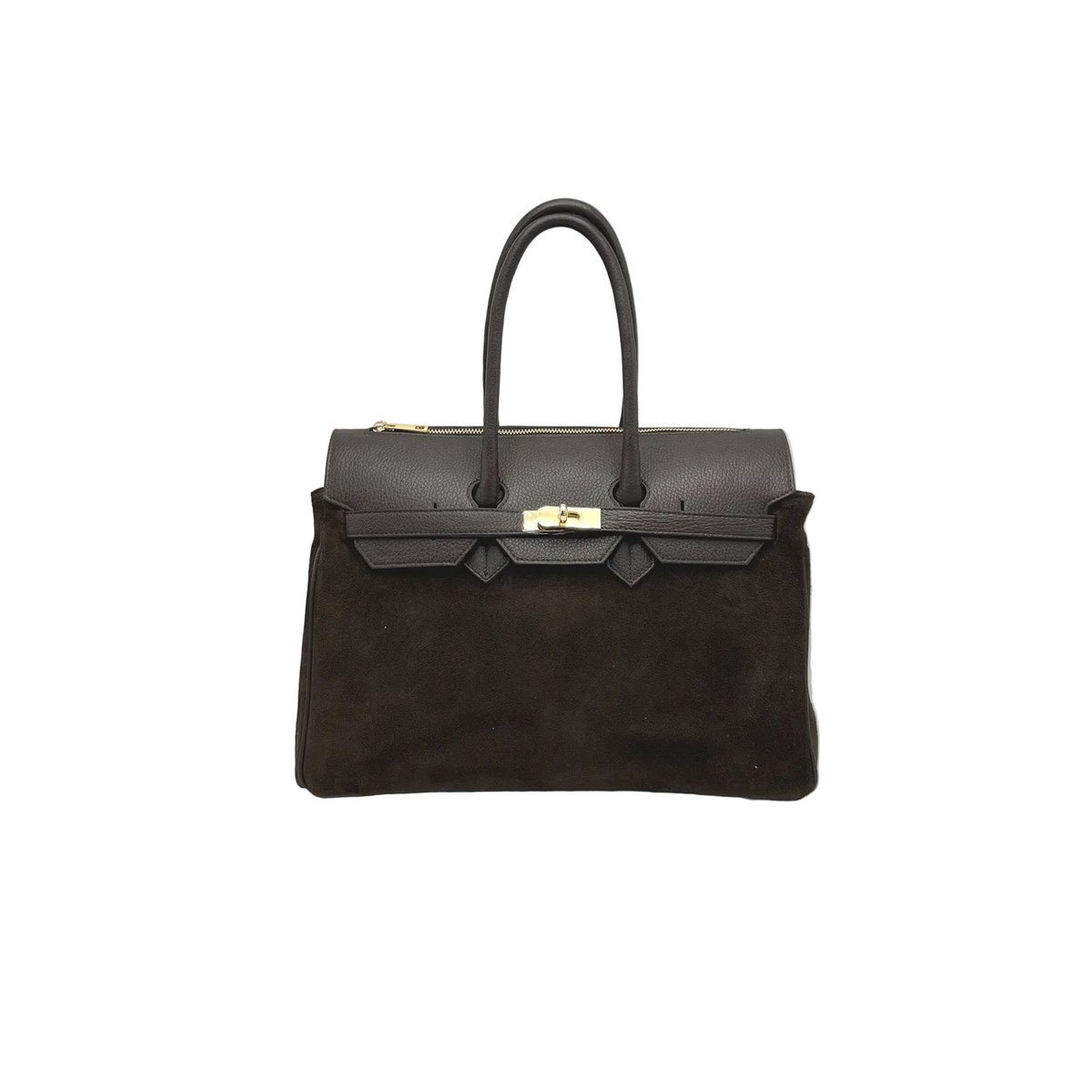 Bolso de mano en ante y piel auténtica, tamaño grande, Made in Italy, art. 112755