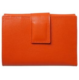 Orange saffiano leather French wallet with 6 credit card slots.
