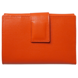 Orange saffiano leather French wallet with 6 credit card slots.