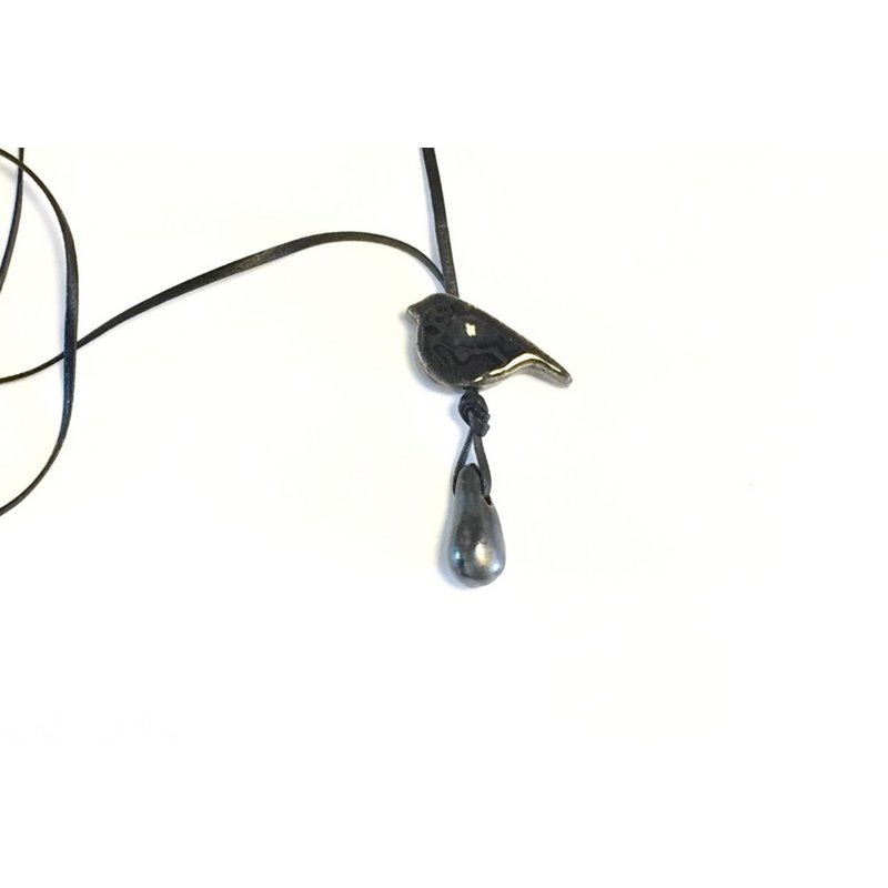 Necklace bird ceramic black