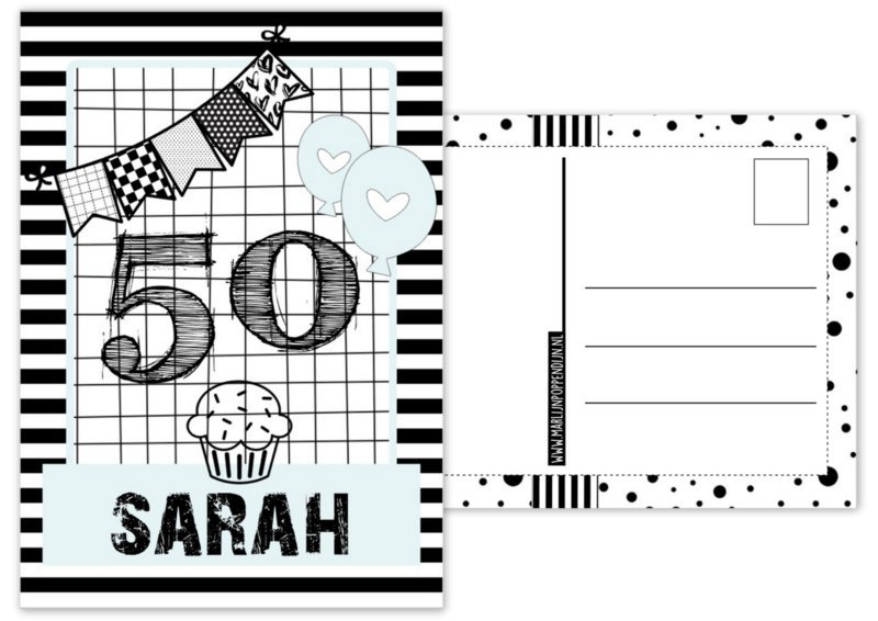 A6-Karte Sarah 50 Jahre.