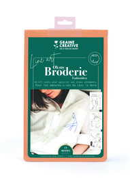 Embroidery kit for a women's t-shirt featuring line art designs. Includes fabric, thread, and embroidery needle.