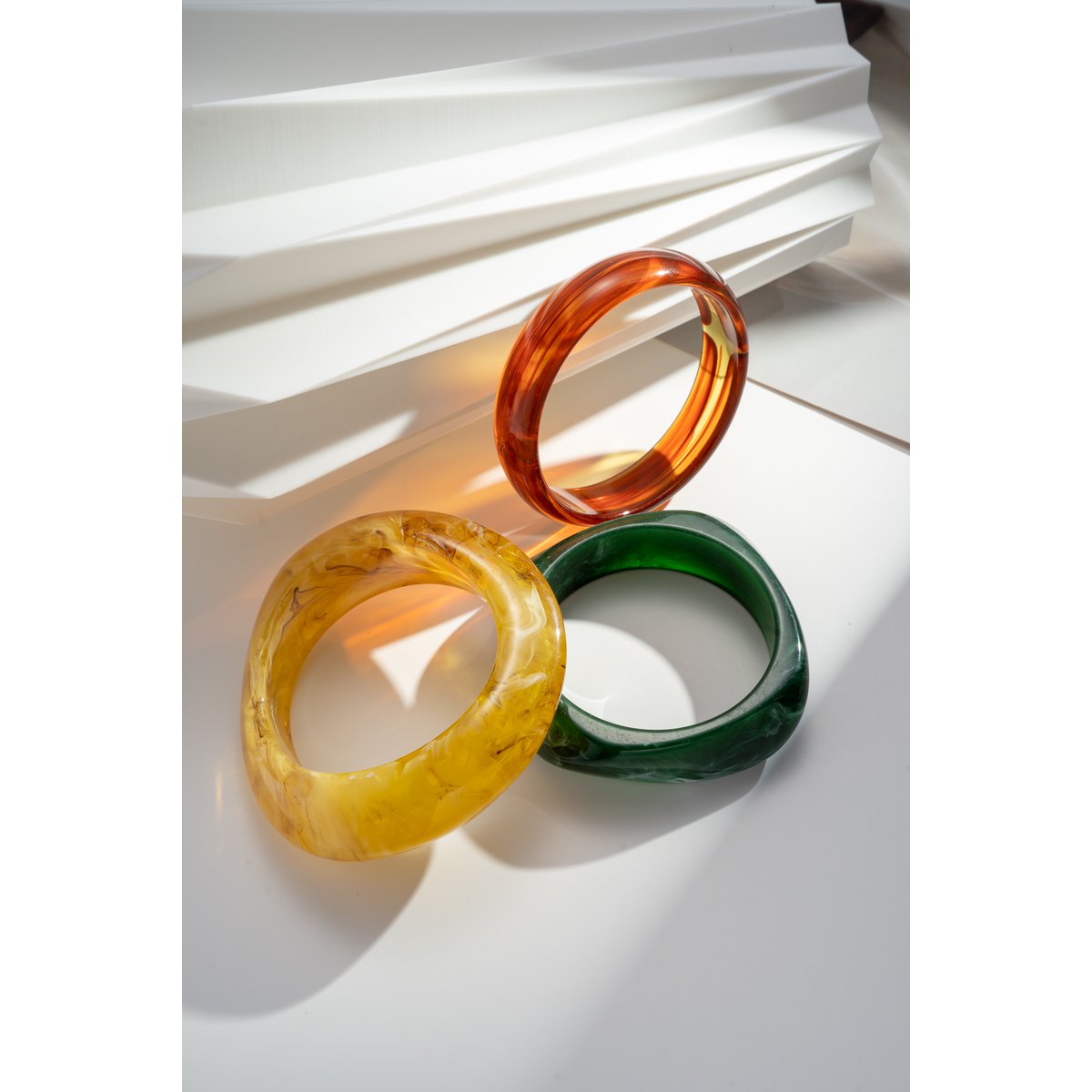 Lot 3 dameshars jack armbanden - bruine groene mosterd