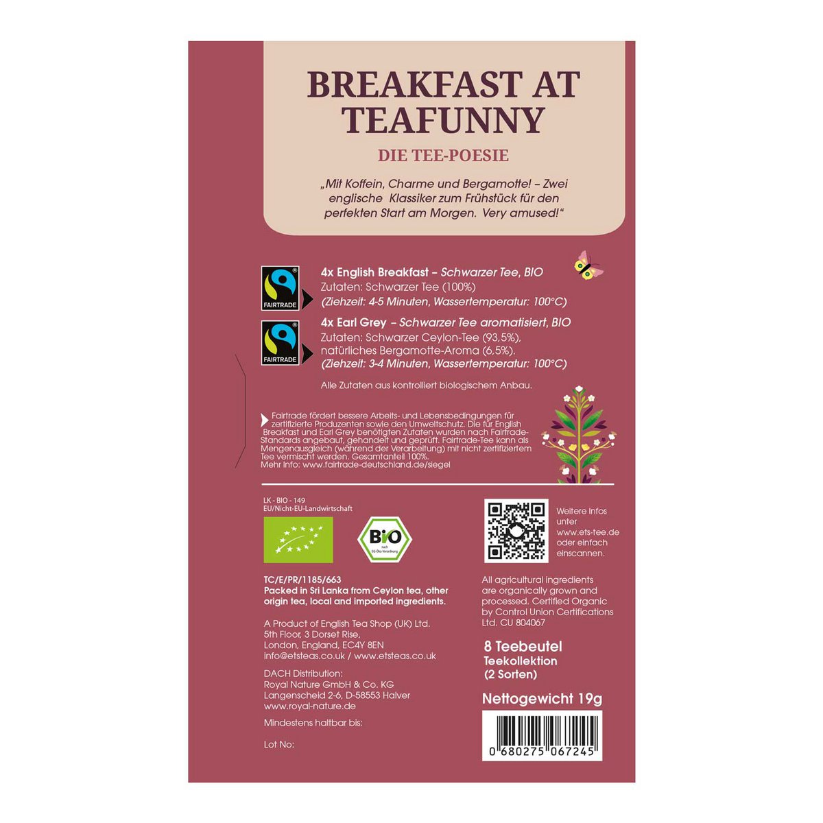 ETS - Tee Geschenk Tee-Poesie "Breakfast at Teafunny", 8 Teebeutel, BIO