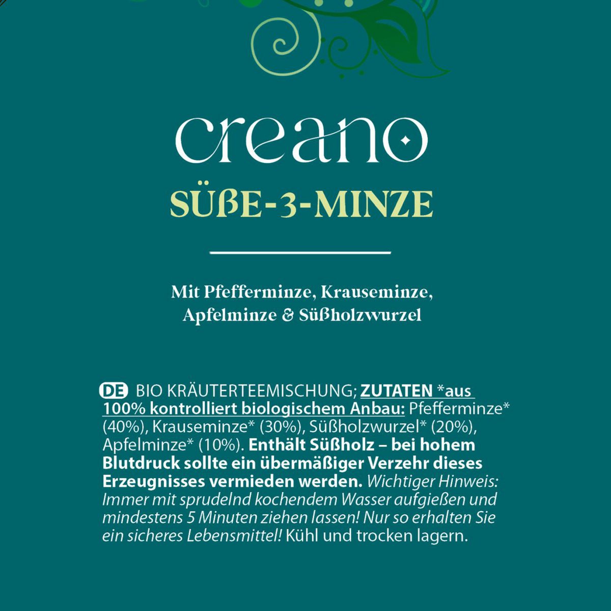 Creano Bio-Teebeutel Süße-3-Minze 20er Pack