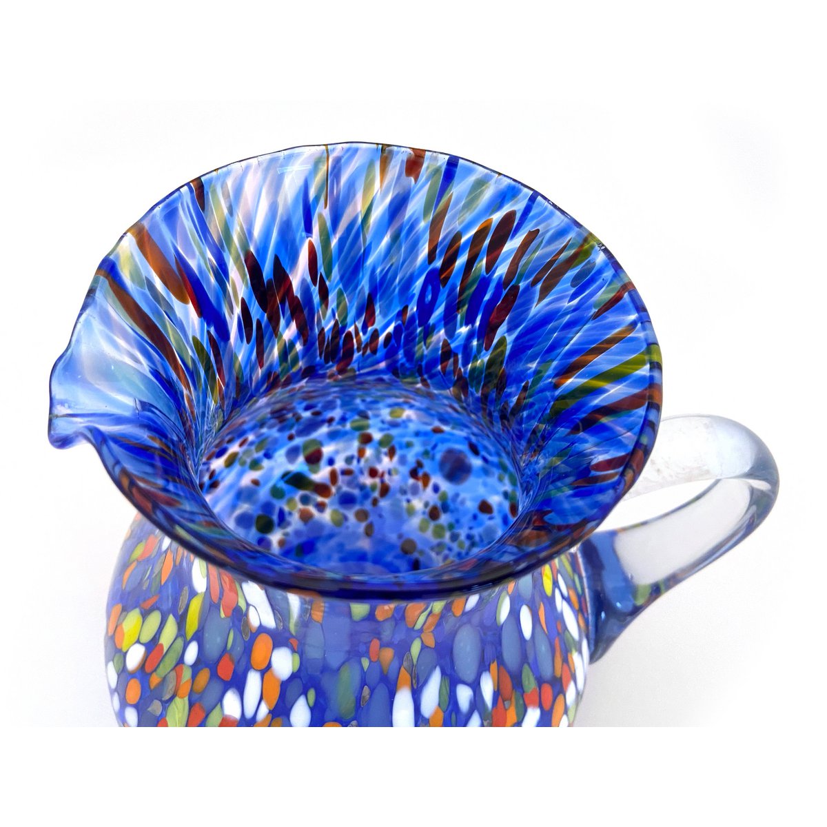 1 CARAFFA CLÁSICA EN VIDRIO HANDO EN LÍNEA MANO CON MURRINE DI MURANO, LÍNEA "I COLORI DI MURANO" 1000 ml. Hecho en Italia