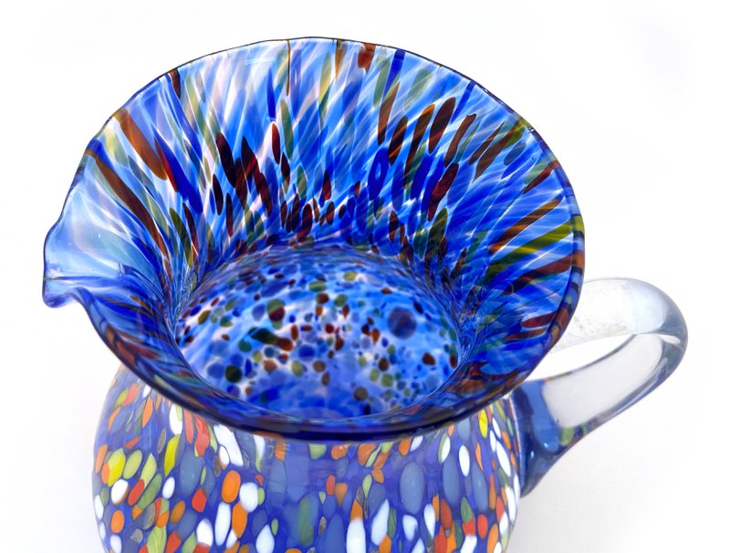 1 Klassiker Caraffa in handgemachtem und handgefertigtem Glas mit Murrine di Murano, "I Colori di Murano" Linie 1000 ml. In Italien gemacht