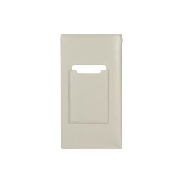 RB1087F | Brillen-/Smartphone-Halter mit Schultergurt, hergestellt in Italien aus echtem, glattem, mattem Leder. Graue Farbe