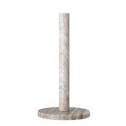 Marble-based paper towel holder with a cylindrical shape and a neutral color palette, suitable for modern kitchen decor.