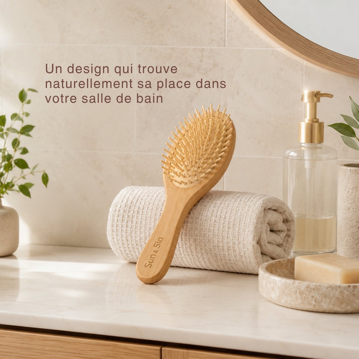 Wooden Hairbrush - Detangling, Anti-Static and Eco-Friendly - 109 Soft Pins on Cushion for Pleasant Brushing with Massaging Effect