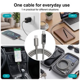 Cable NOVOTECK S-143 USB-C a USB-C: carga rápida de 60 W, 1 m, indicador LED y transferencia de datos