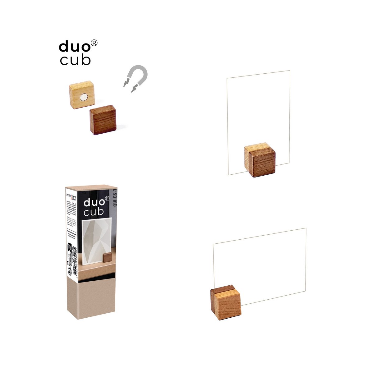 duo® cub – magnetischer Fotohalter in 2 Holzarten
