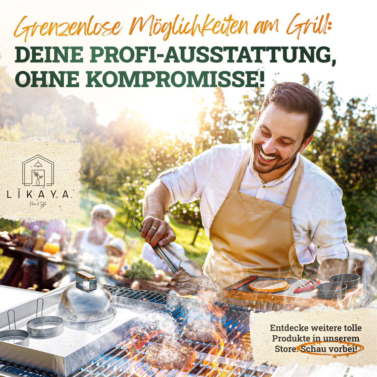 Premium grillbørste rustfrit stål med skraber og greb lavet af acacia træ