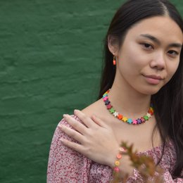 Citrus Bracelet, Lemon Orange Pink Grapefruit Charm Bracelet, Beaded Bracelet | by Ifemi Jewels