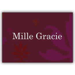 Elegant Italian thank you card with "Mille Gracie" text and floral design in burgundy and pink colors.