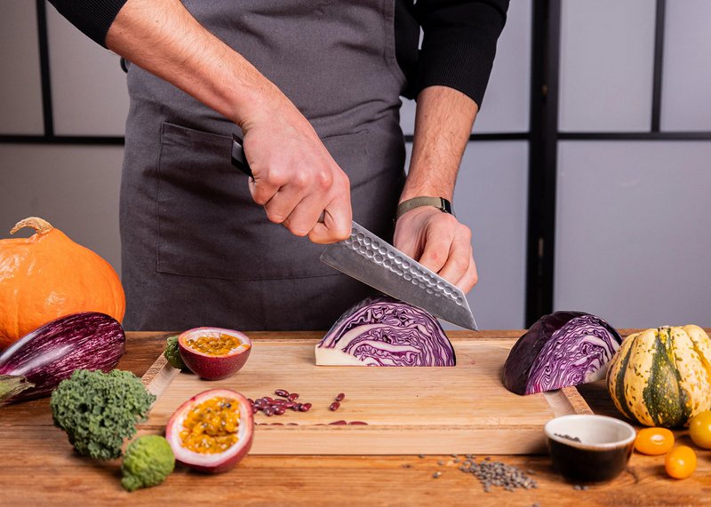 Cuchillo - Bunka Santoku con Saya de bambú y caja de bambú - Hoja de 170 mm
