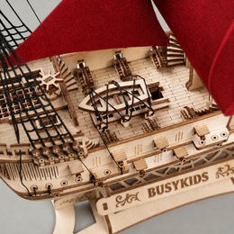 Galeone aus Holz mit LED-Beleuchtung – 3D-Holzpuzzle 583 Teile, Schiffsmodell mit Segeln und Takelage, Modellbausatz ab 12