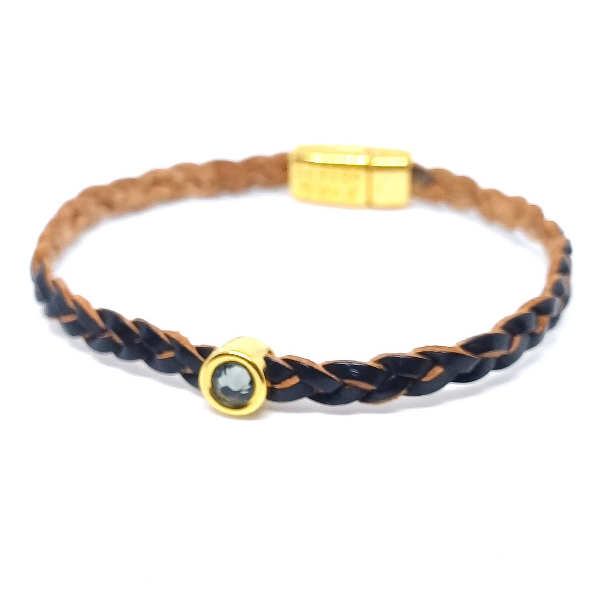 Shorty flettet læderarmbånd 24K forgyldt