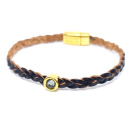 Bracciale corto in pelle intrecciata placcato oro 24 carati
