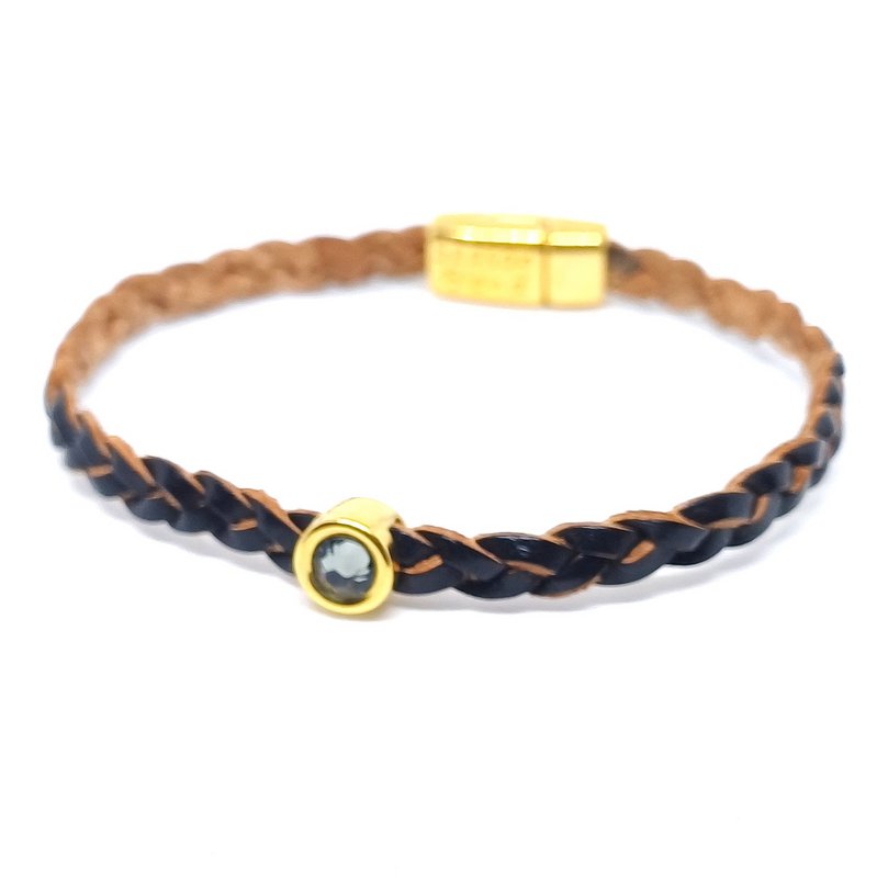 Bracciale corto in pelle intrecciata placcato oro 24 carati