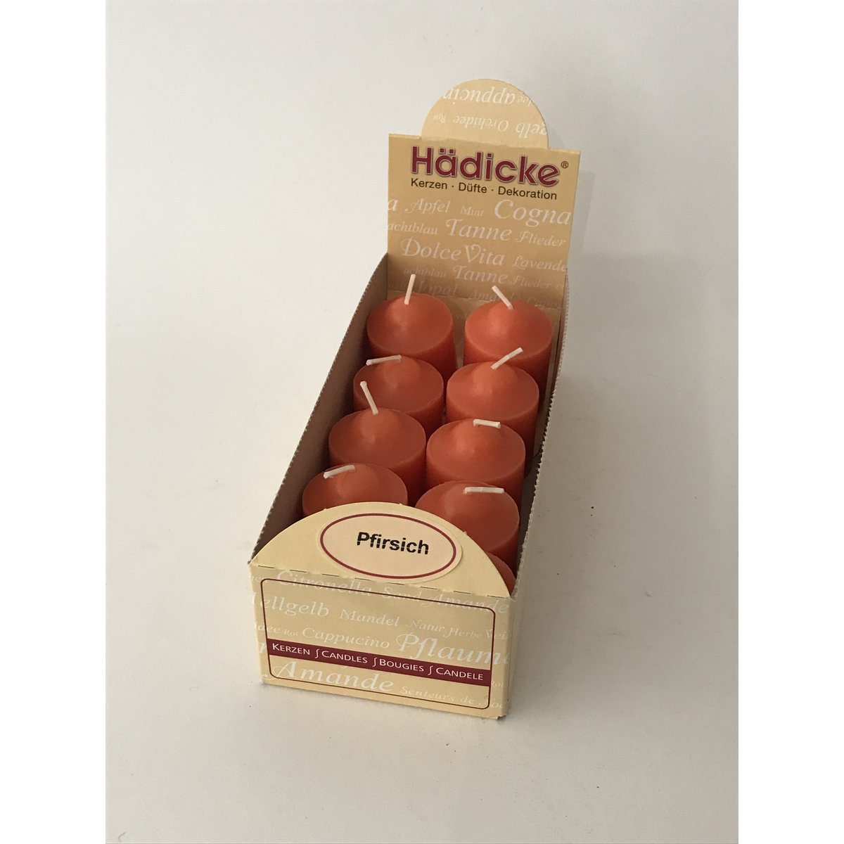 Scented votive candle peach, 10 pcs / box