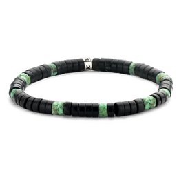 Frank 1967 7FB-0429 pulsera de piedras naturales - elástica - negro / verde oscuro