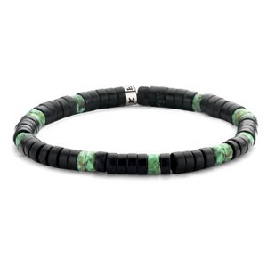 Frank 1967 7FB-0429 natuurstenen armband - stretch - zwart / donker groen