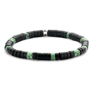 Frank 1967 7FB-0429 natuurstenen armband - stretch - zwart / donker groen
