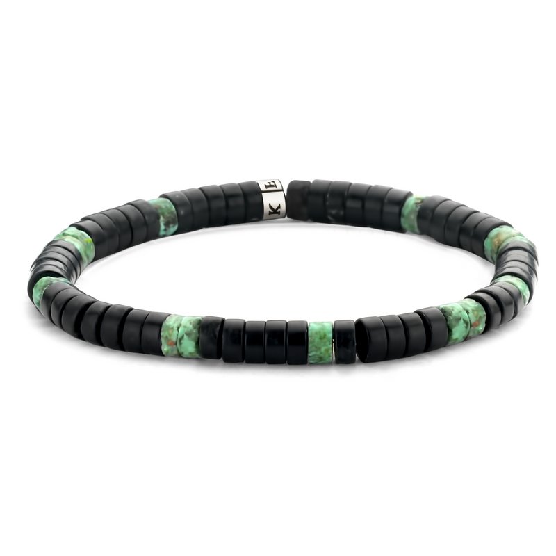 Frank 1967 7FB-0429 pulsera de piedras naturales - elástica - negro / verde oscuro