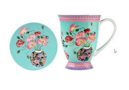 M&W Jardin Mug 300ml & Coaster, Poppy Blue, giftbox