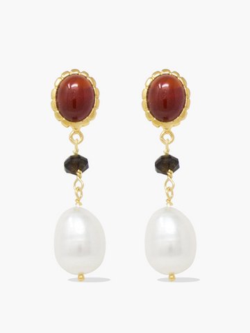 Carnelian, Onyx & Pearl Drop Earrings