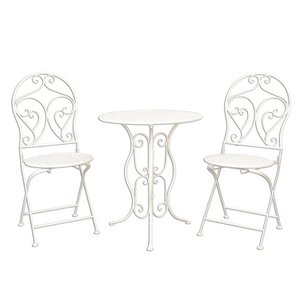 Bistroset Bistrotafel Bistrostoel 3-delig Ø 60x70 Beige IJzer Balkonset