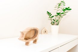 Stor sparegris, træpiggy bank, pengekasse, møntkasse