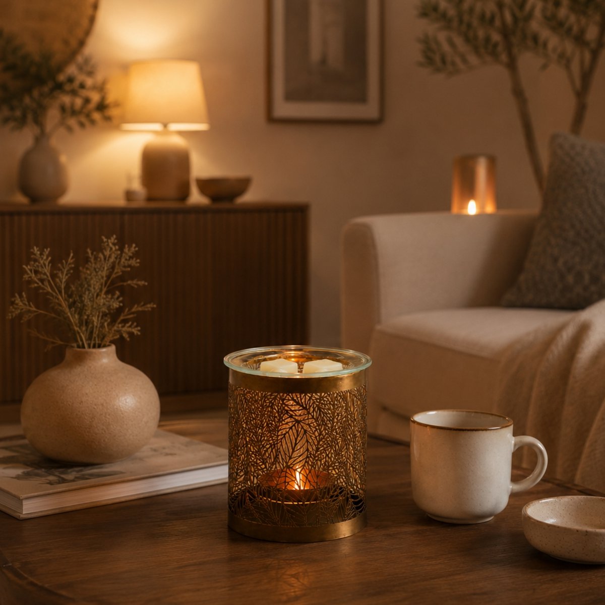 Bruciaprofumo Metally Leaves – Motivo Originale in Metallo Traforato e Vetro – Decorazione per Interni – Idea Regalo