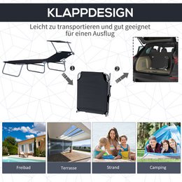  Sonnenliege klappbar Gartenliege mit Dach, Liegestuhl mit 4-Fach verstellbare Rückenlehne, wetterfeste Campingliege bis 120 kg belastbar, für Garten Strand Pool, Rot