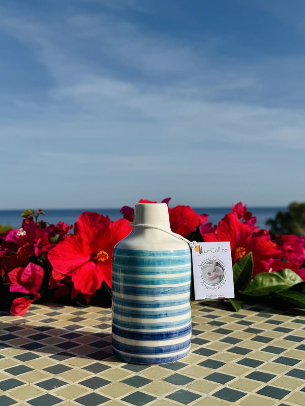 Håndlavet olieflaske med olie donorer olie jug keramisk flaske "linee" til olivenolie & eddike omkring 250/500 ml