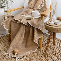 Ladira Wollen Plaid – Beige | 100% Anatolische Wol | Warme & Duurzame Wintercomfort