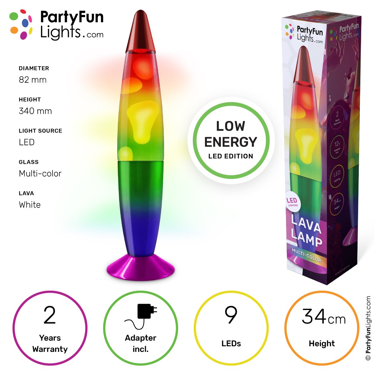 Lava Lamp Rainbow Look LED - 34 cm - Lava lamp mood lighting - Night light for children 6+