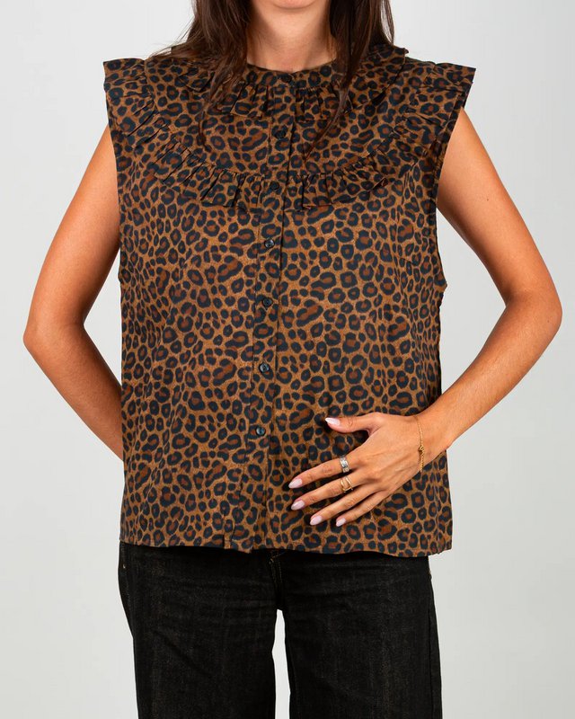 Leopard flæsede ærmeløs damebluse