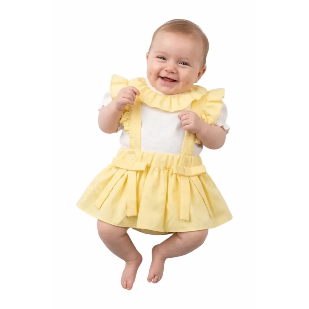 Babypige trøje med flæsebluse, gul