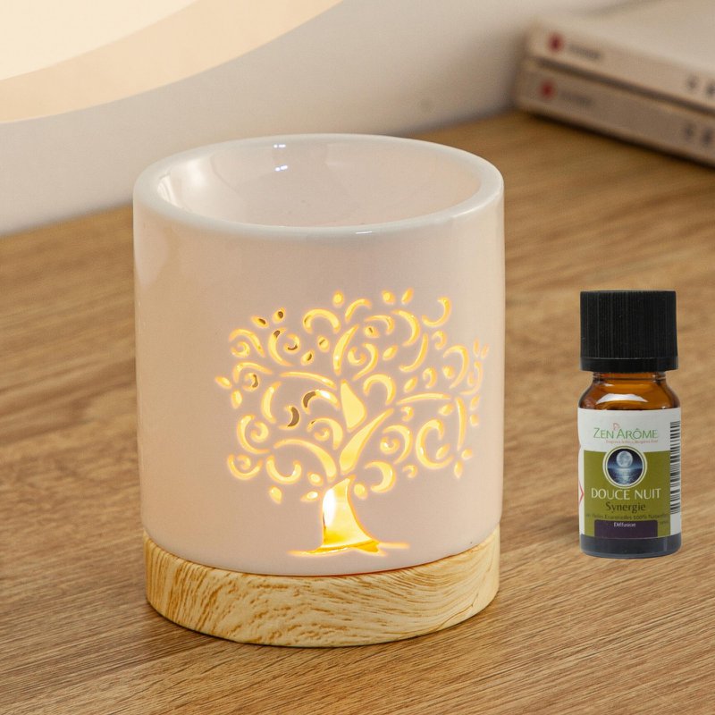 Quemador de perfumes serie Céramy – Árbol de la vida – Portavelas de cerámica lacada – Difusión de ceras aromáticas, aceites esenciales – Idea decorativa de regalo