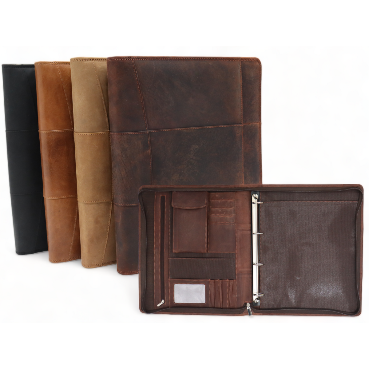 Leather Writing Case A4 - Conference Folder - Document Folder A4 - Tablet Sleeve & Laptop Sleeve - Removable Ring Binder