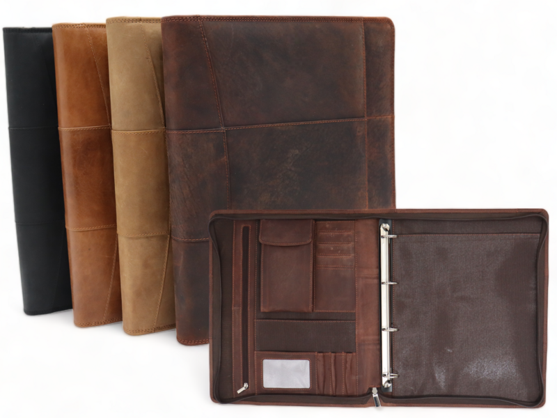 Estuche de cuero para escritura A4 - Carpeta para conferencias - Carpeta para documentos A4 - Funda para tableta y portátil - Carpeta de anillas extraíble