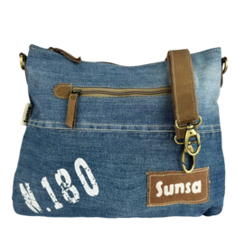 Sac bandoulière femme Sunsa. Sac bandoulière en jean et toile upcyclés. Sac à main style rétro vintage. Sac bandoulière pour femme.